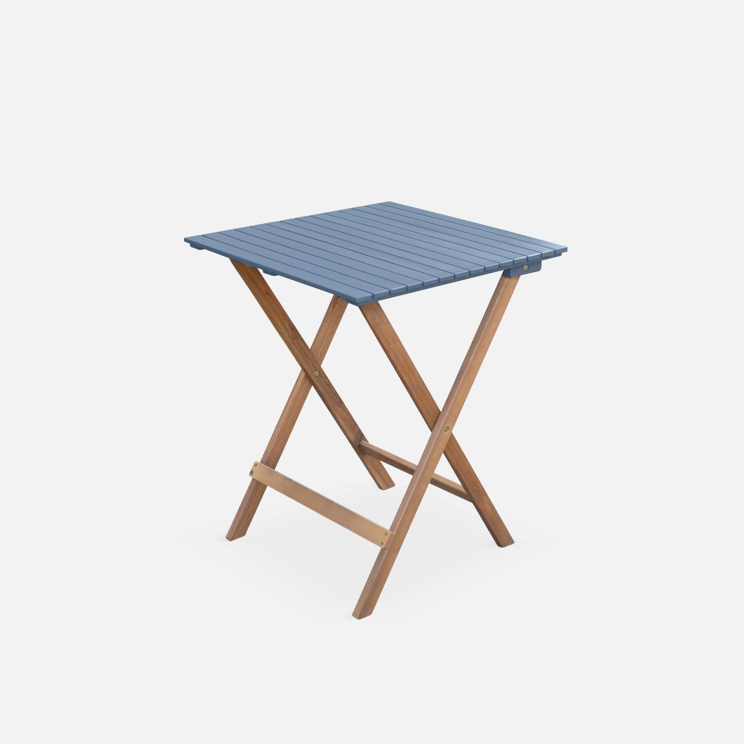 Conjunto de jardín de madera Bistro 60x60cm - Barcelona - azul grisáceo, mesa plegable cuadrada bicolor con 2 sillas plegables, acacia,sweeek,Photo6