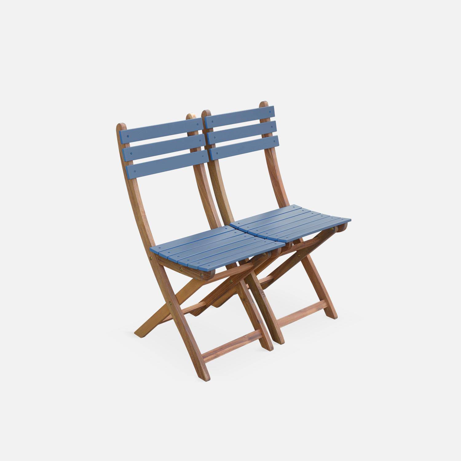 Conjunto de jardín de madera Bistro 60x60cm - Barcelona - azul grisáceo, mesa plegable cuadrada bicolor con 2 sillas plegables, acacia,sweeek,Photo5