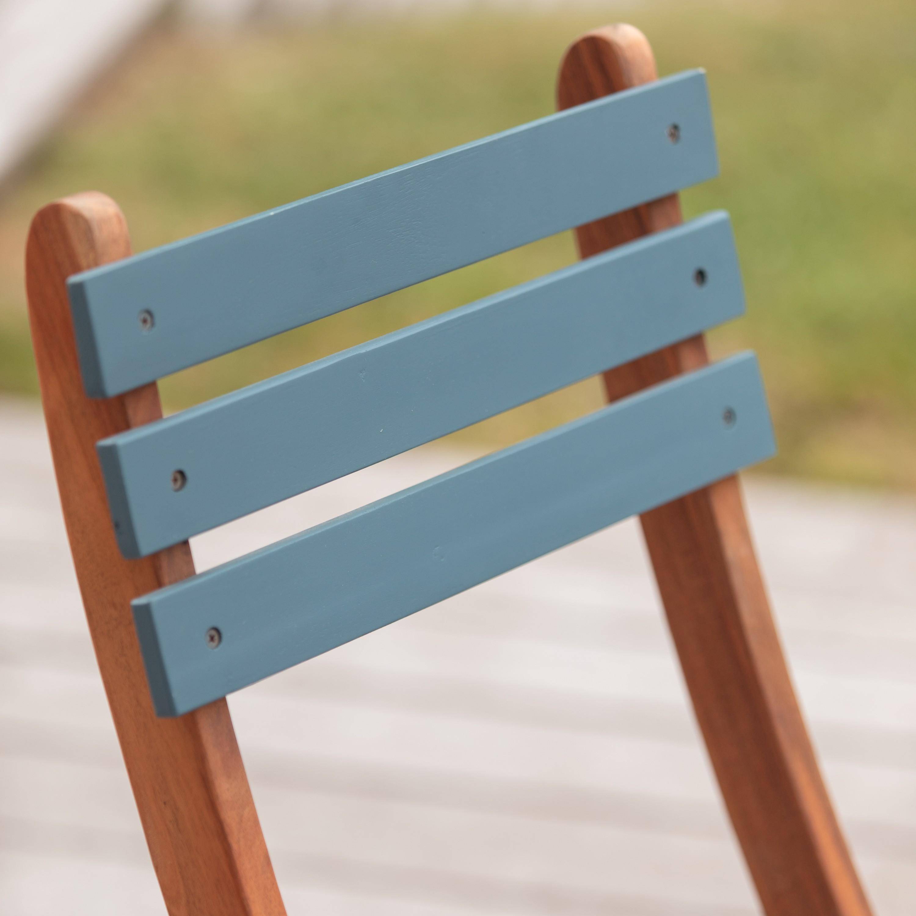 Conjunto de jardim de madeira Bistro 60x60cm - Barcelona - azul acinzentado, mesa dobrável bicolor quadrada com 2 cadeiras dobráveis, acácia,sweeek,Photo3