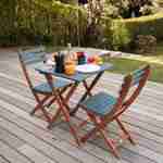 Table de jardin bistrot en bois 60x60cm - Barcelona bleu grisé - pliante bicolore carrée acacia avec 2 chaises pliables Photo2