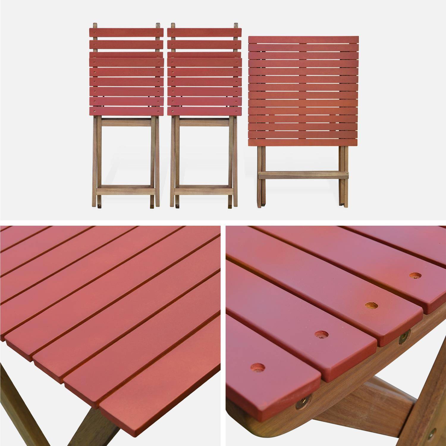Mesa de jardim bistrô de madeira 60x60cm - Barcelona Bois / Terracotta - mesa dobrável quadrada bicolor em madeira de acácia com 2 cadeiras dobráveis Photo7