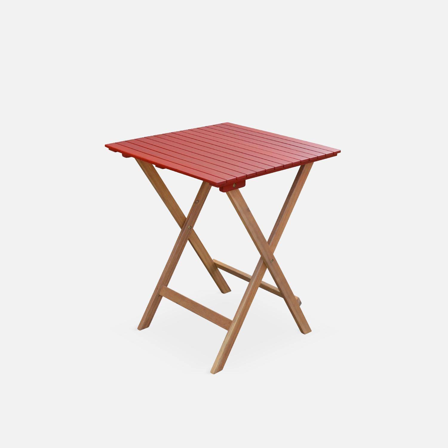 Table de jardin bistrot en bois 60x60cm - Barcelona Bois / Terracotta -  pliante bicolore carrée en acacia avec 2 chaises pliables Photo3