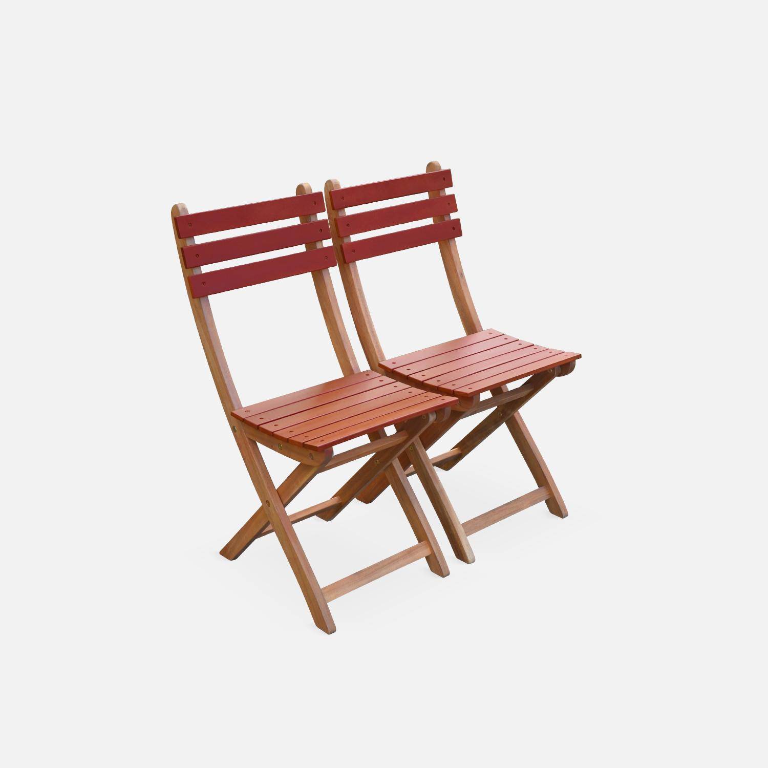 Mesa de jardim bistrô de madeira 60x60cm - Barcelona Bois / Terracotta - mesa dobrável quadrada bicolor em madeira de acácia com 2 cadeiras dobráveis,sweeek,Photo5