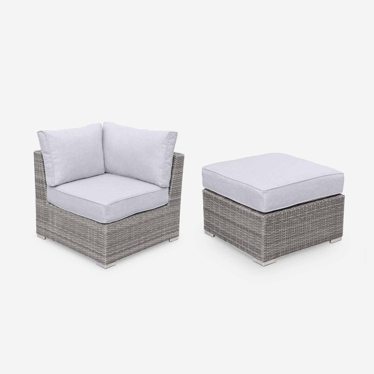 Ready assembled 5-seater deluxe polyrattan modular garden sofa set with armchair, footrest, table, Aluminium, Light Grey, VINCI Photo4