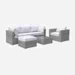 Ready assembled 5-seater deluxe polyrattan modular garden sofa set with armchair, footrest, table, Aluminium, Light Grey, VINCI Photo2