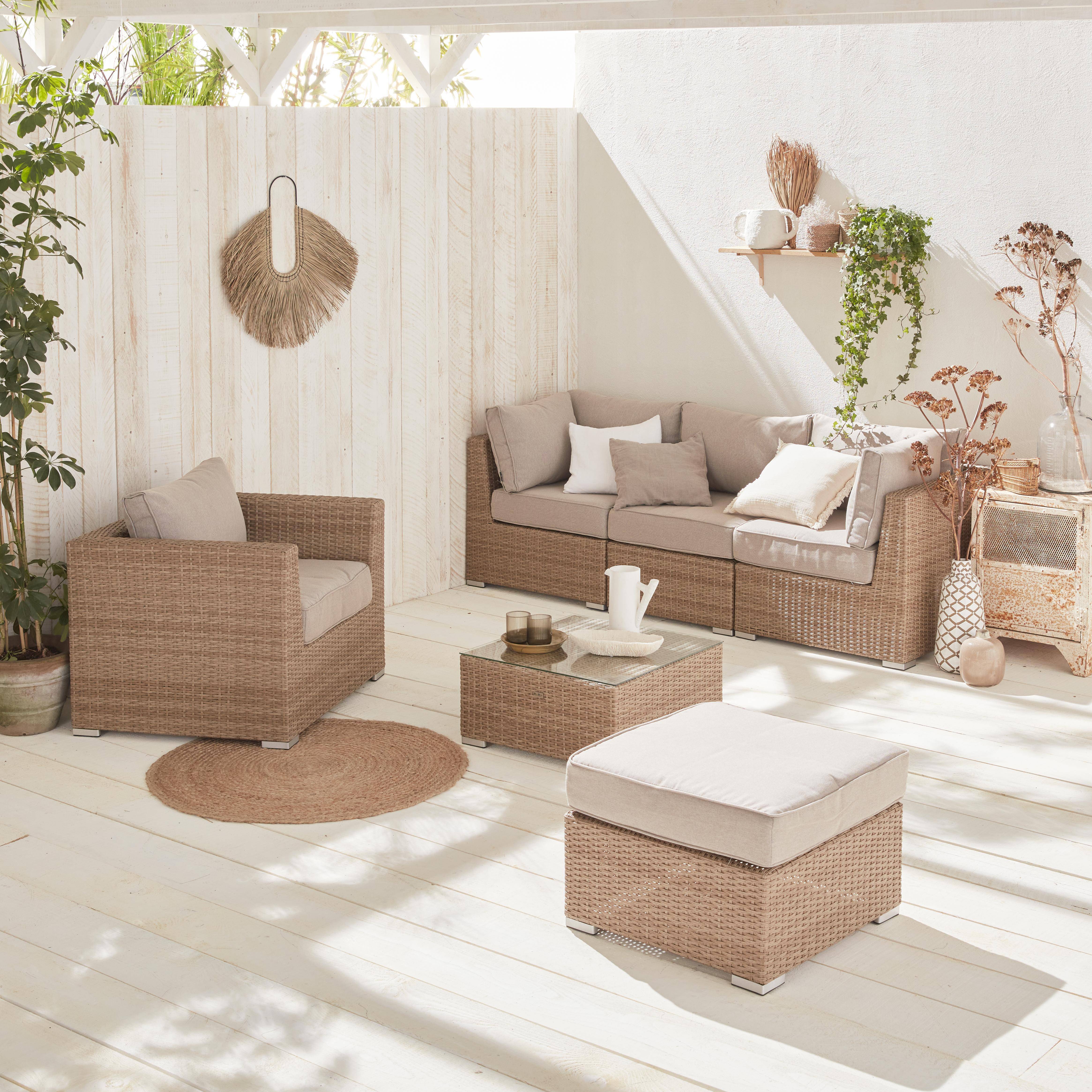 Muebles de jardín de resina trenzada redonda - VINCI - Cojines beige naturales - 5 asientos, ajustable, ultra cómodo, de alta gama,sweeek,Photo1