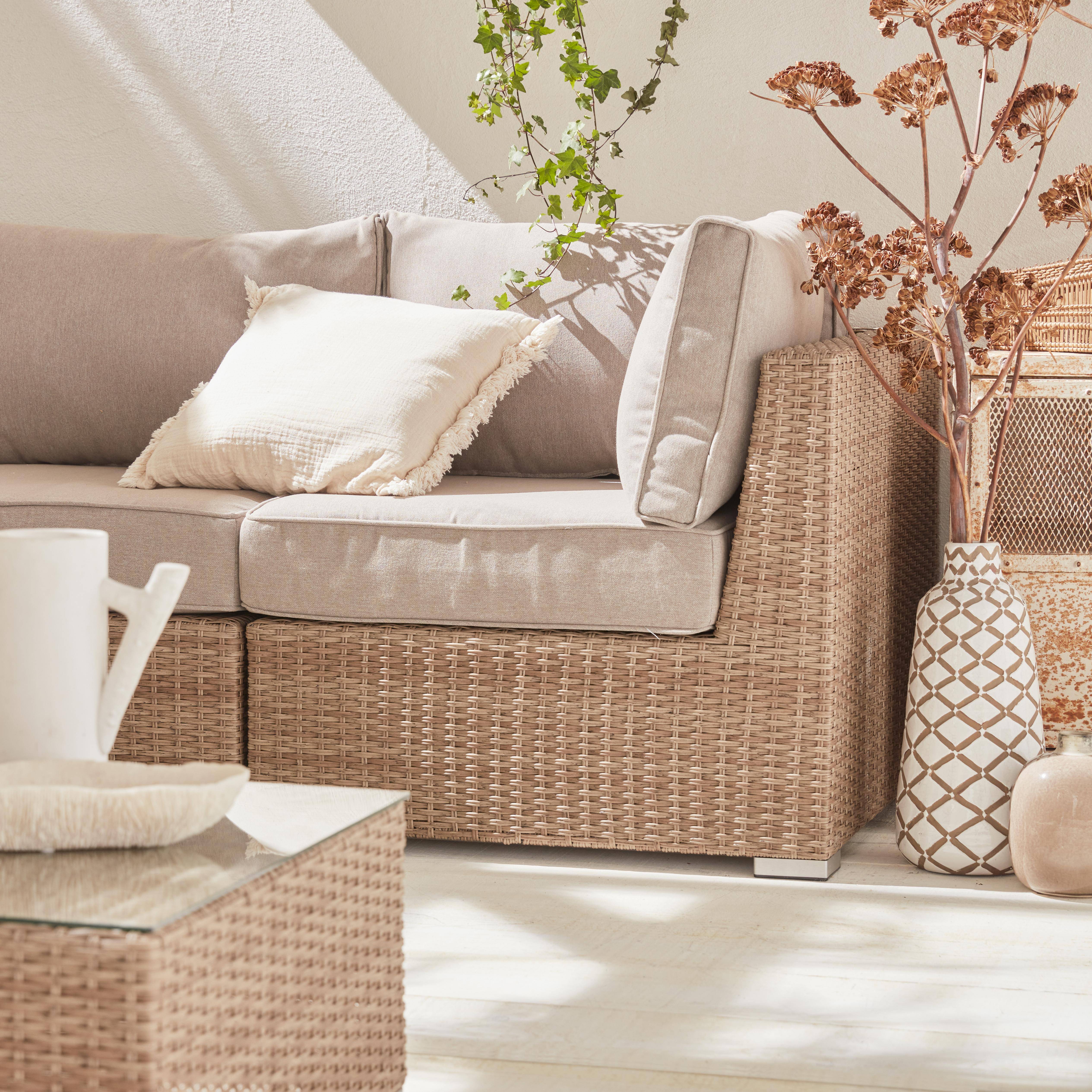 Muebles de jardín de resina trenzada redonda - VINCI - Cojines beige naturales - 5 asientos, ajustable, ultra cómodo, de alta gama,sweeek,Photo2