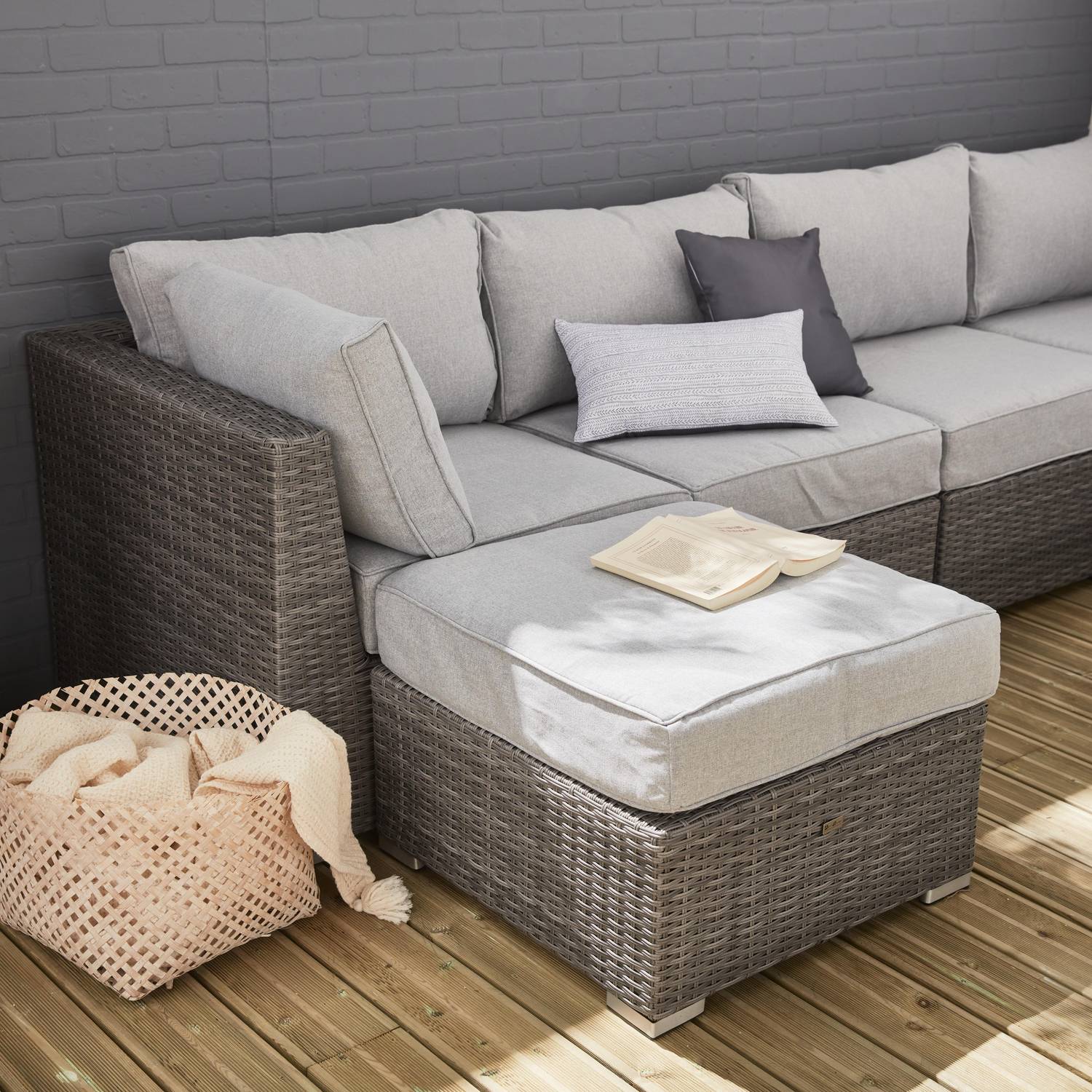 Conjunto de mobiliário de jardim em resina tecida Premium XXL - VERONA - Resina de estilo salpicado cinzento, almofadas cinzentas claras - Assentos 12 a 14, topo de gama Photo2
