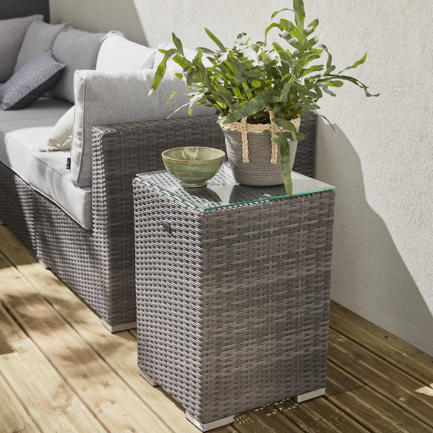 Conjunto de mobiliário de jardim em resina tecida Premium XXL - VERONA - Resina de estilo salpicado cinzento, almofadas cinzentas claras - Assentos 12 a 14, topo de gama Photo4
