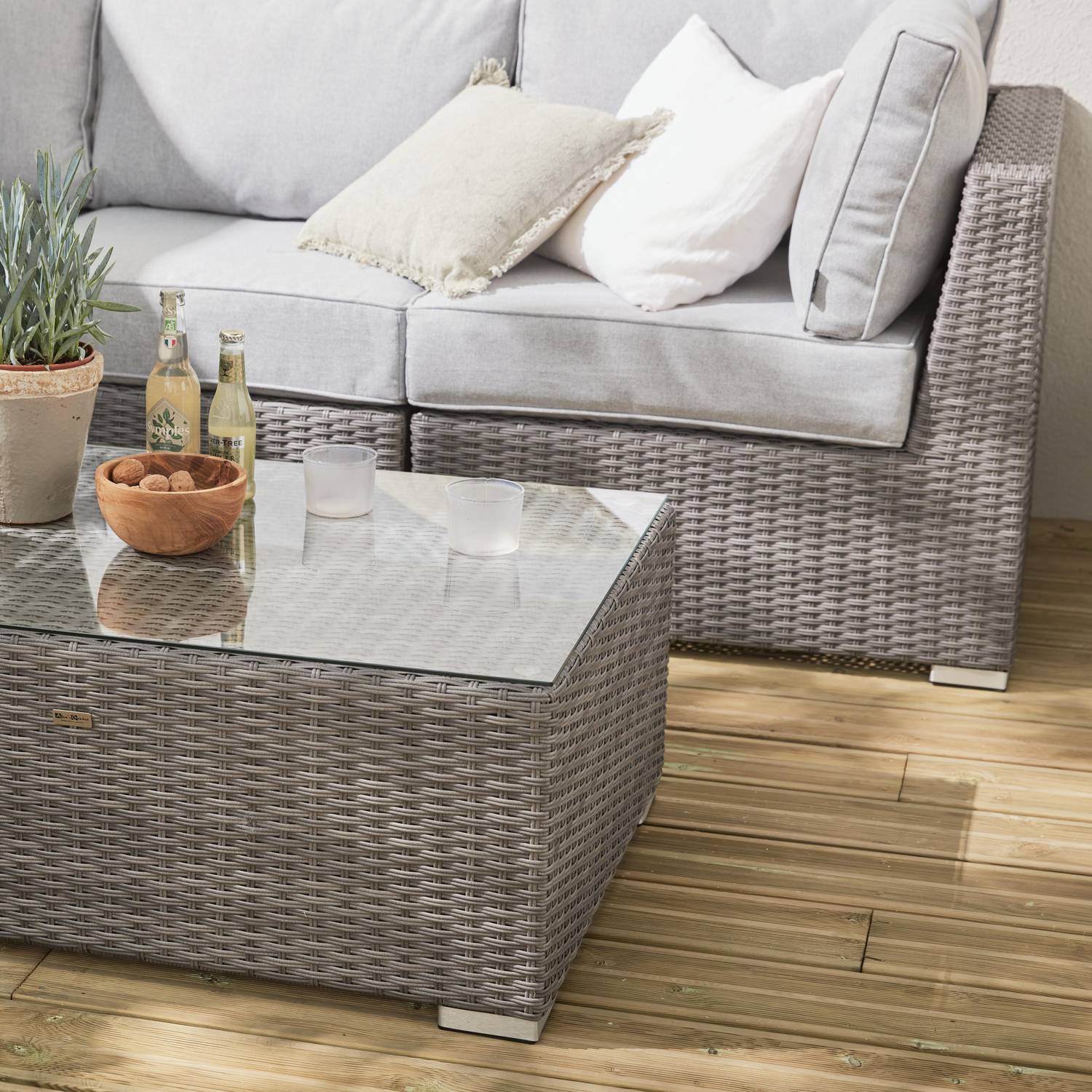 Conjunto de mobiliário de jardim em resina tecida Premium XXL - VERONA - Resina de estilo salpicado cinzento, almofadas cinzentas claras - Assentos 12 a 14, topo de gama Photo3