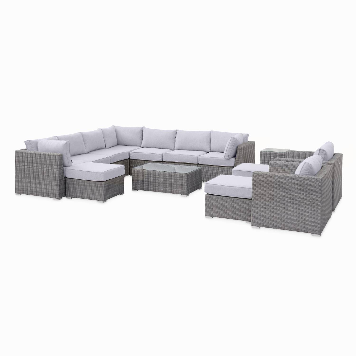 Conjunto de mobiliário de jardim em resina tecida Premium XXL - VERONA - Resina de estilo salpicado cinzento, almofadas cinzentas claras - Assentos 12 a 14, topo de gama Photo5