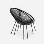 Set van 2 ei-vormige stoelen ACAPULCO met bijzettafel - Zwart - Stoelen 4 poten design retro, met lage tafel, plastic koorden Photo6
