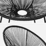 Set van 2 ei-vormige stoelen ACAPULCO met bijzettafel - Zwart - Stoelen 4 poten design retro, met lage tafel, plastic koorden Photo7