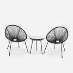 Lot de 2 fauteuils design Oeuf - Acapulco Noir- Fauteuils 4 pieds design rétro, cordage plastique, intérieur / extérieur Photo2
