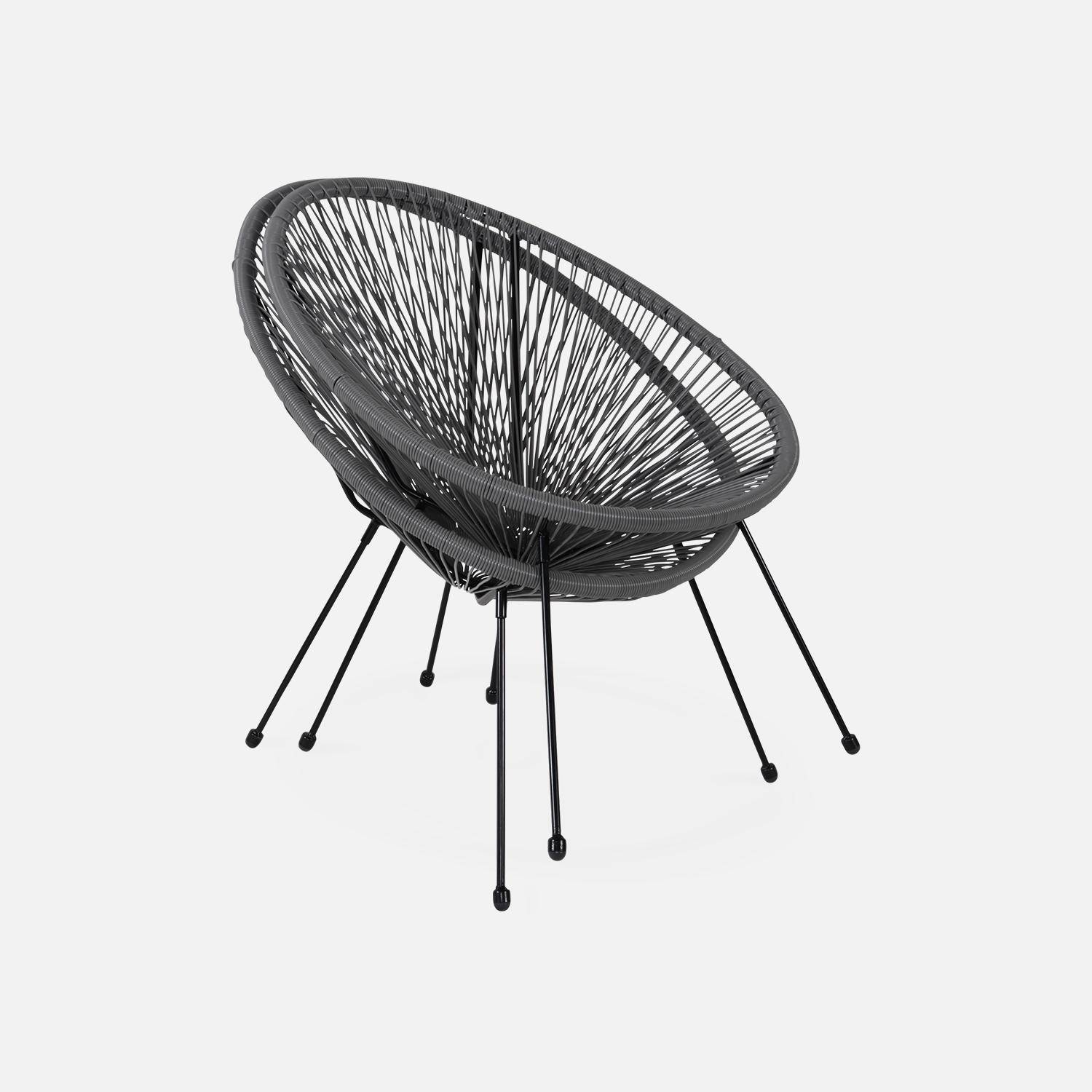Set mit 2 eiförmigen ACAPULCO-Sesseln mit Beistelltisch - Taupe - 4-beinige Sessel im Retro-Design mit Couchtisch, Kunststoffschnur, innen / außen Photo4