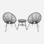 Set van 2 ei-vormige stoelen ACAPULCO met bijzettafel - Taupe - Stoelen 4 poten design retro, met lage tafel, plastic koorden Photo2