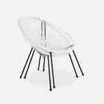 Set van 2 ei-vormige stoelen ACAPULCO met bijzettafel - Wit - Stoelen 4 poten design retro, met lage tafel, plastic koorden Photo6