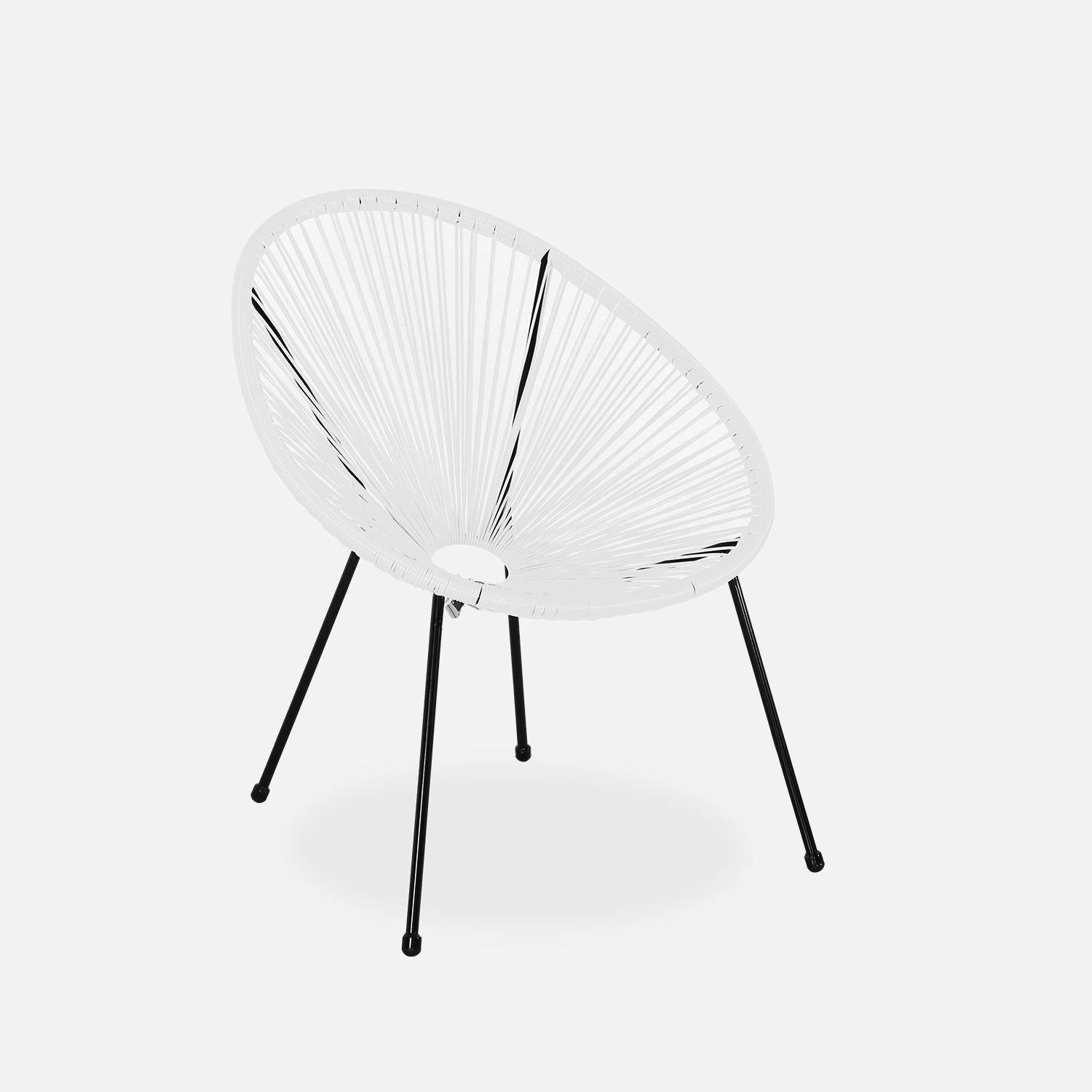 Set van 2 ei-vormige stoelen ACAPULCO met bijzettafel - Wit - Stoelen 4 poten design retro, met lage tafel, plastic koorden Photo3