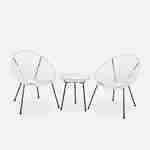 Set van 2 ei-vormige stoelen ACAPULCO met bijzettafel - Wit - Stoelen 4 poten design retro, met lage tafel, plastic koorden Photo2