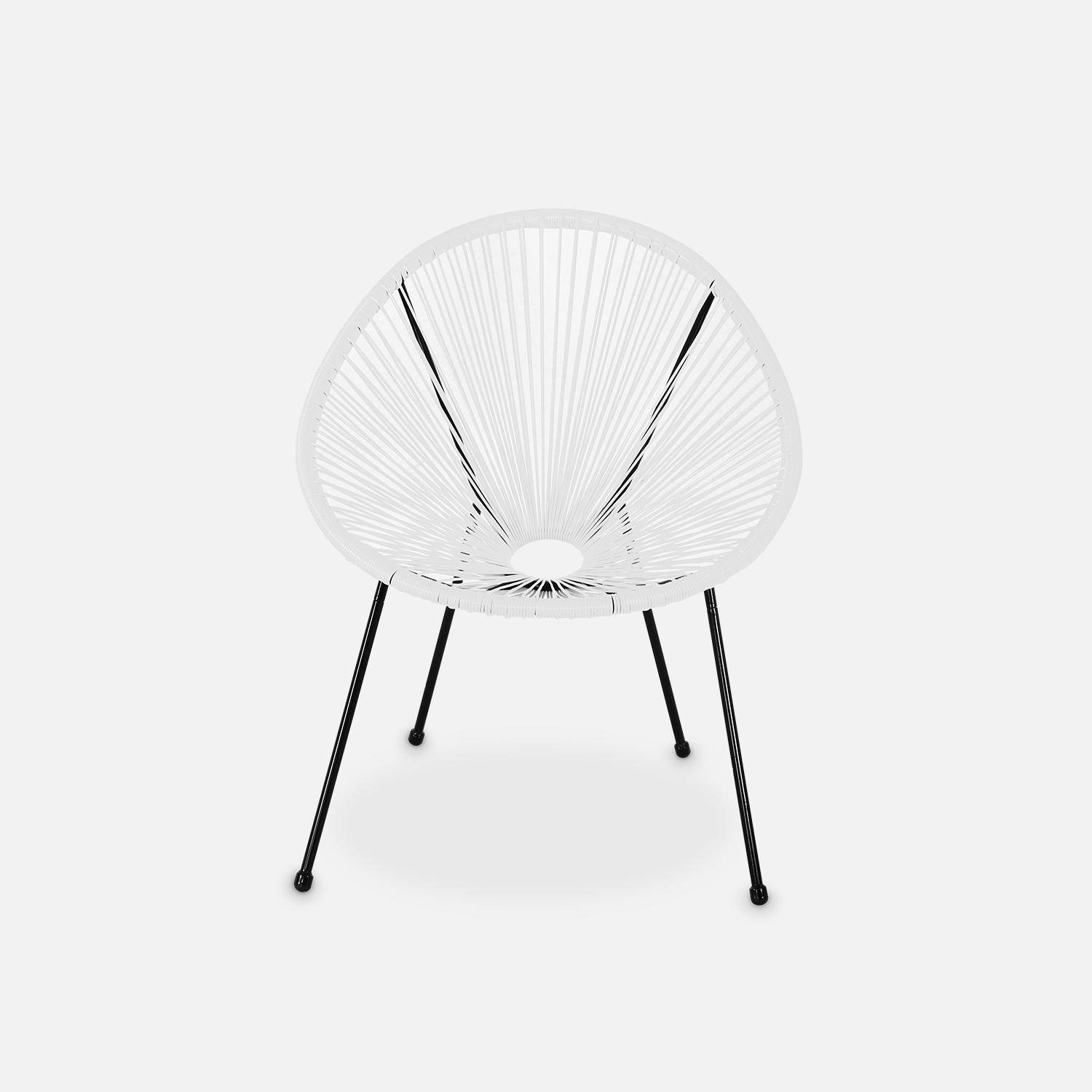 Set van 2 ei-vormige stoelen ACAPULCO met bijzettafel - Wit - Stoelen 4 poten design retro, met lage tafel, plastic koorden Photo4