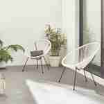 Lot de 2 fauteuils design Oeuf - Acapulco Blanc - Fauteuils 4 pieds design rétro, cordage plastique, intérieur / extérieur Photo1