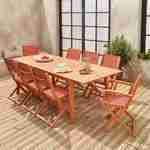 8-seater garden dining set, extendable 180-240cm FSC-eucalyptus wooden table, 6 chairs and 2 armchairs - Almeria 8 - Terracotta textilene seats Photo1