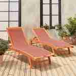 2er Set Holz Sonnenliegen - Marbella Terrakotta - 2 Liegestühle aus geöltem FSC-Eukalyptusholz und Textilene in Terrakotta Photo2