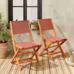 Set of 2 garden chairs in wood,  oiled FSC eucalyptus and textilene folding chairs - Almeria -  Terracotta Photo1