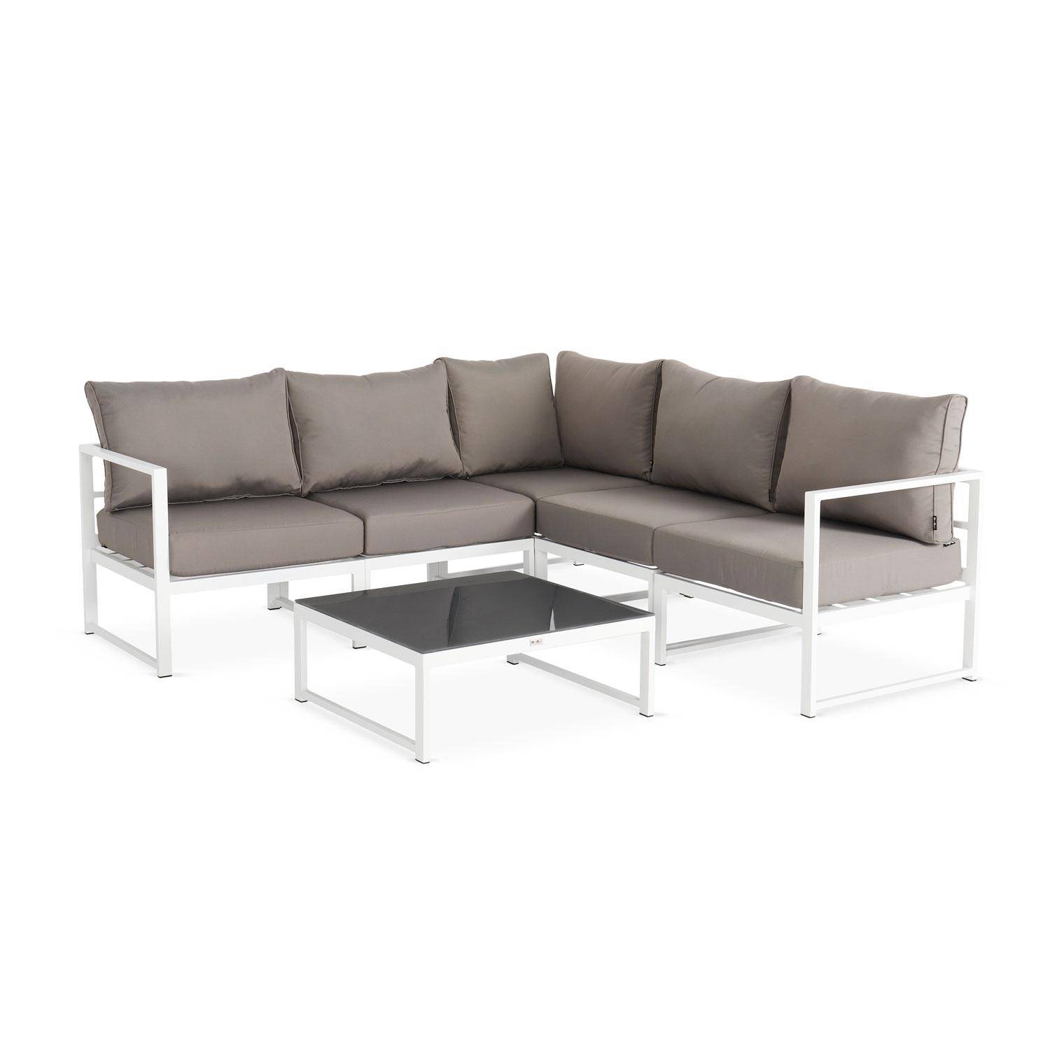 5-seater garden sofa set - Stratum - Anthracite frame, Beige-brown cushions, 6 pieces in aluminium, thick cushions, modular design - Stratum - White/Beige-brown Photo2
