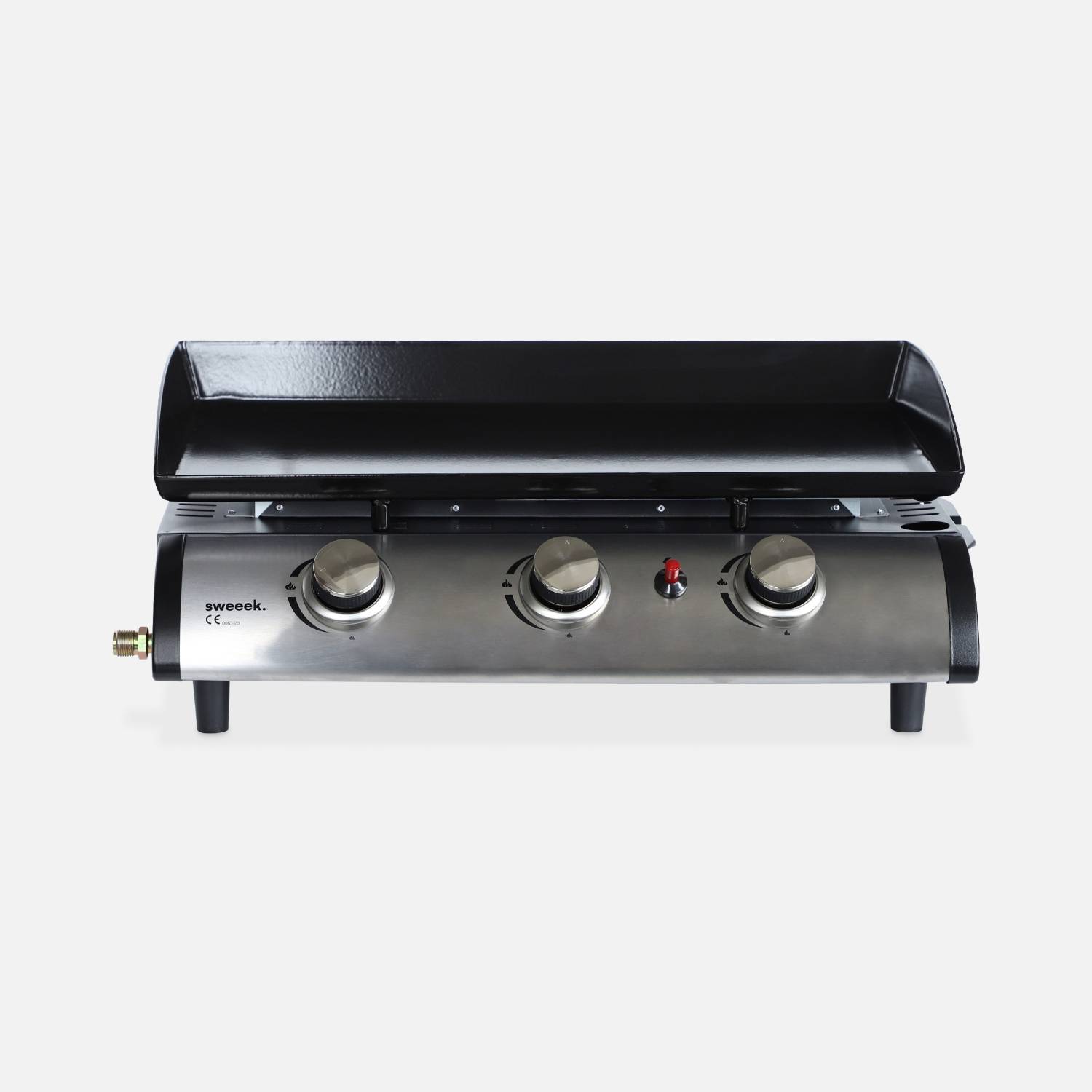 Plancha de gas con 3 quemadores de acero inoxidable, 7.5kW, Negro
