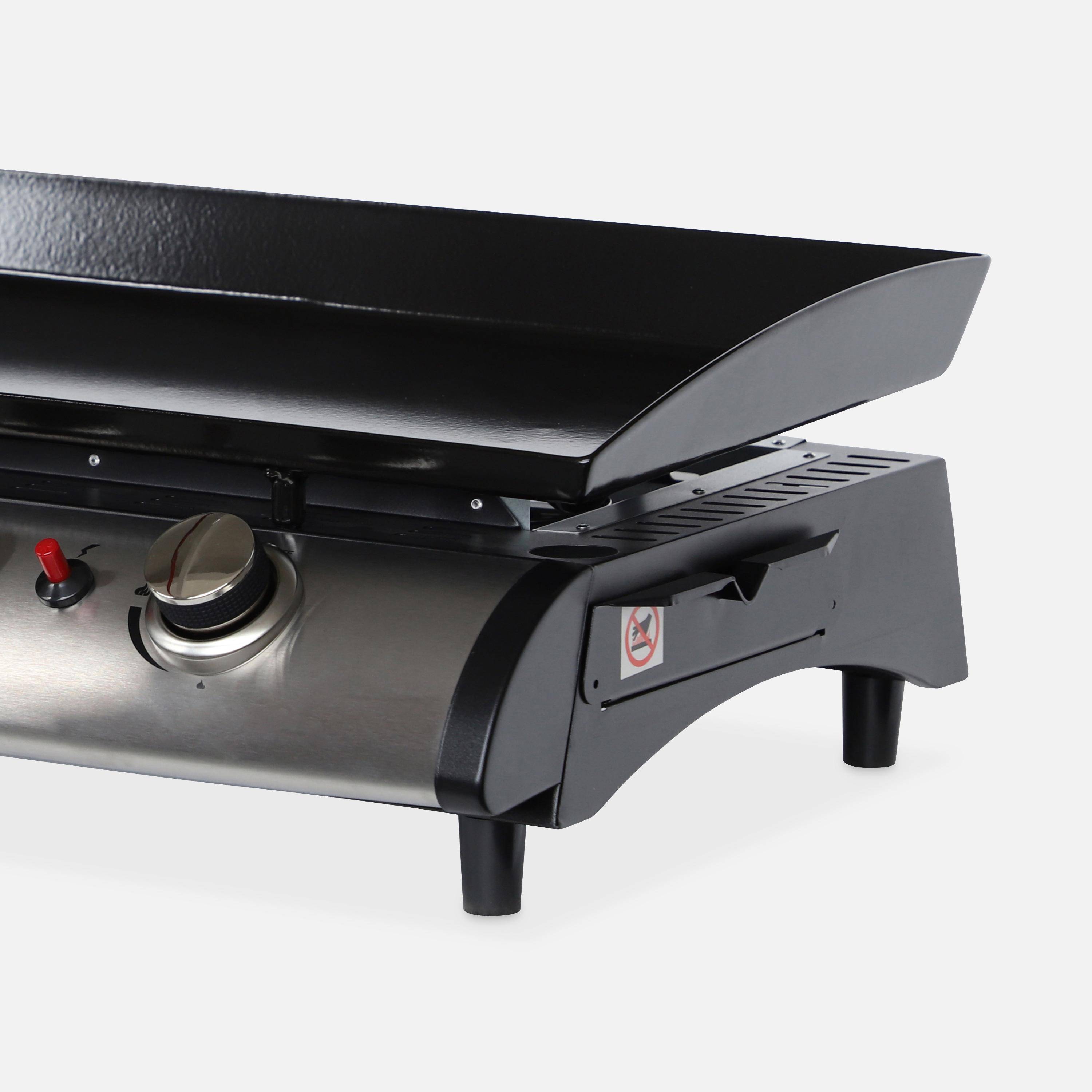 Plancha au gaz 4 feux - Porthos 4 brûleurs - 10 kW, barbecue, cuisine extérieure, grande plaque émaillée, inox Photo4
