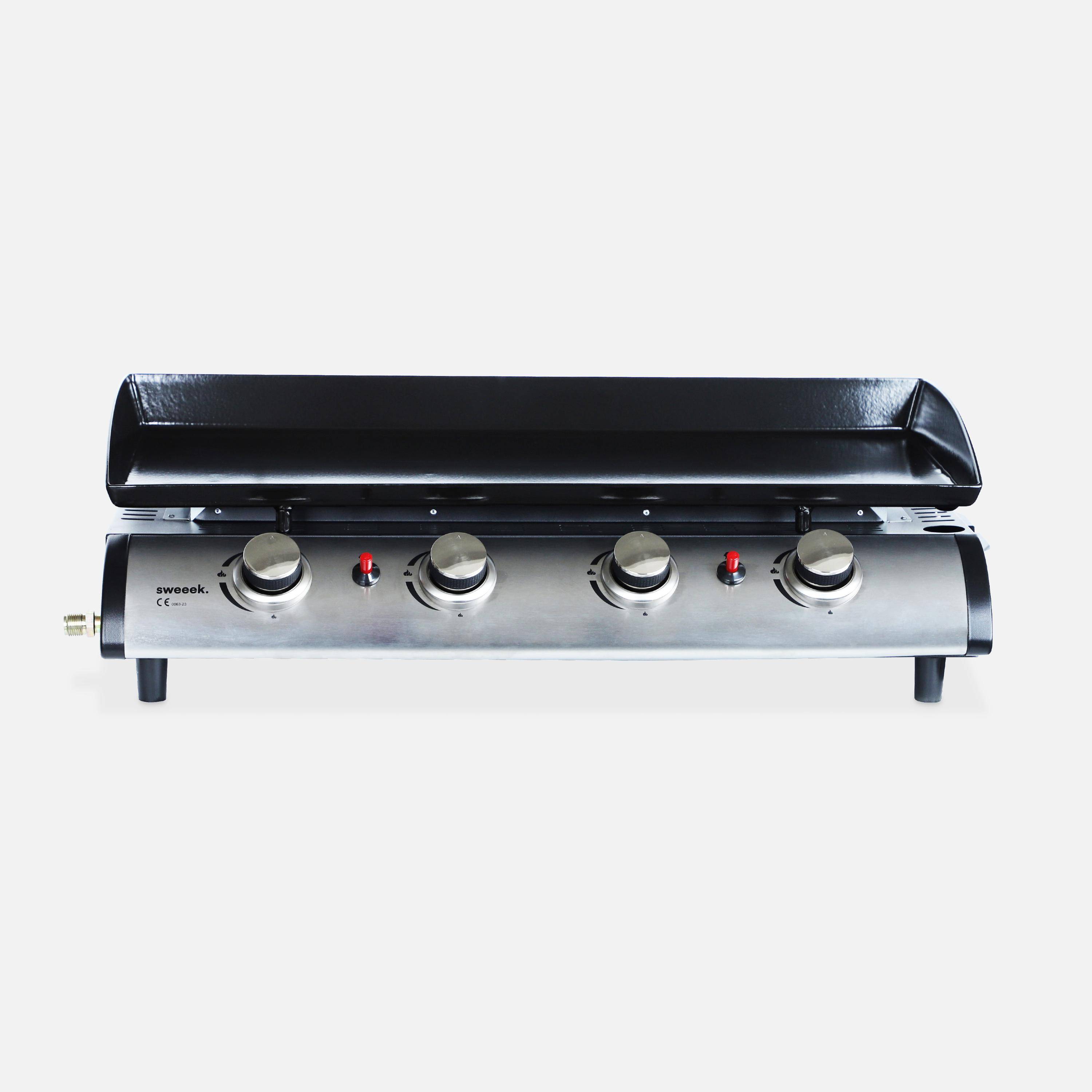 Plancha au gaz 4 feux - Porthos 4 brûleurs - 10 kW, barbecue, cuisine extérieure, grande plaque émaillée, inox Photo3