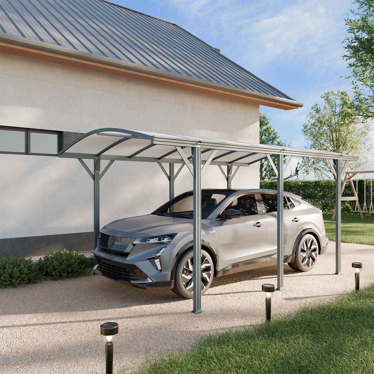 Carport van 15m² van antraciet aluminium en polycarbonaat, Le Mans 5x3m, afdak auto 500x300x220cm Photo1