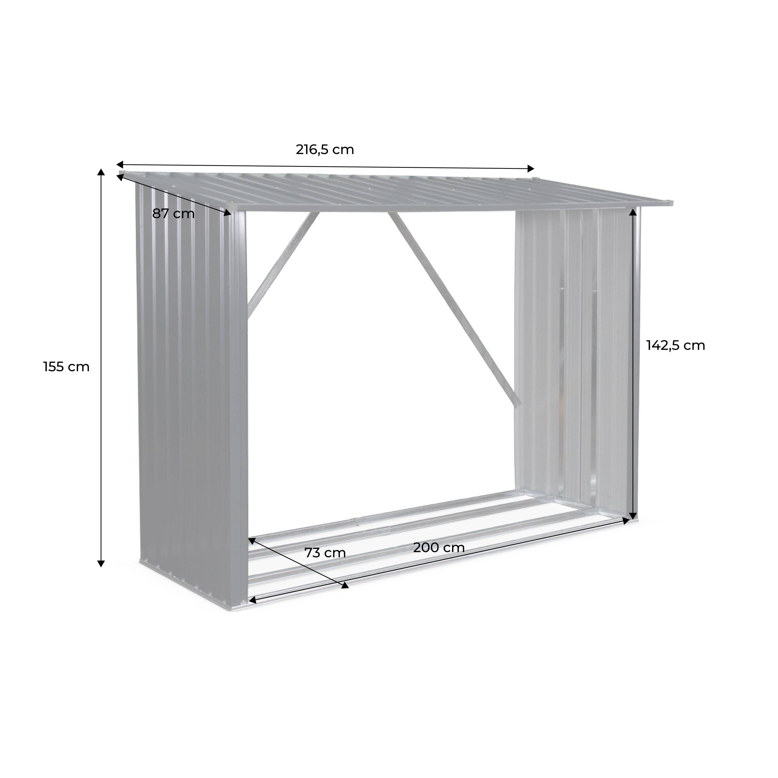 Alice's Garden Bûcher Métal 2 Stères 80x215x155cm Gris Anthracite - Abri Bois Acier Galvanisé