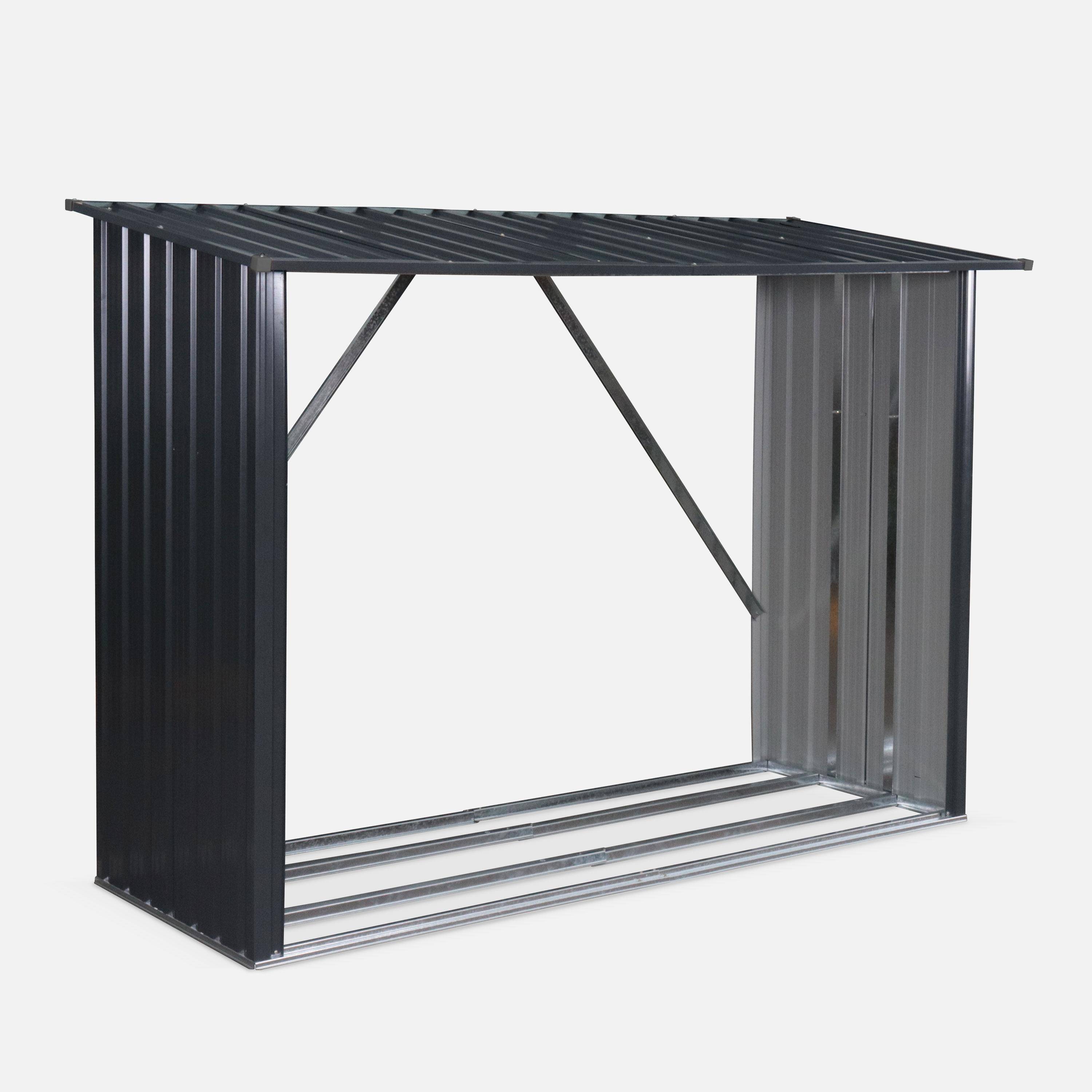 Metal woodshed 80 x 215 x 155 cm, anthracite grey - Epicea -  galvanised steel, 2 steres,sweeek,Photo1