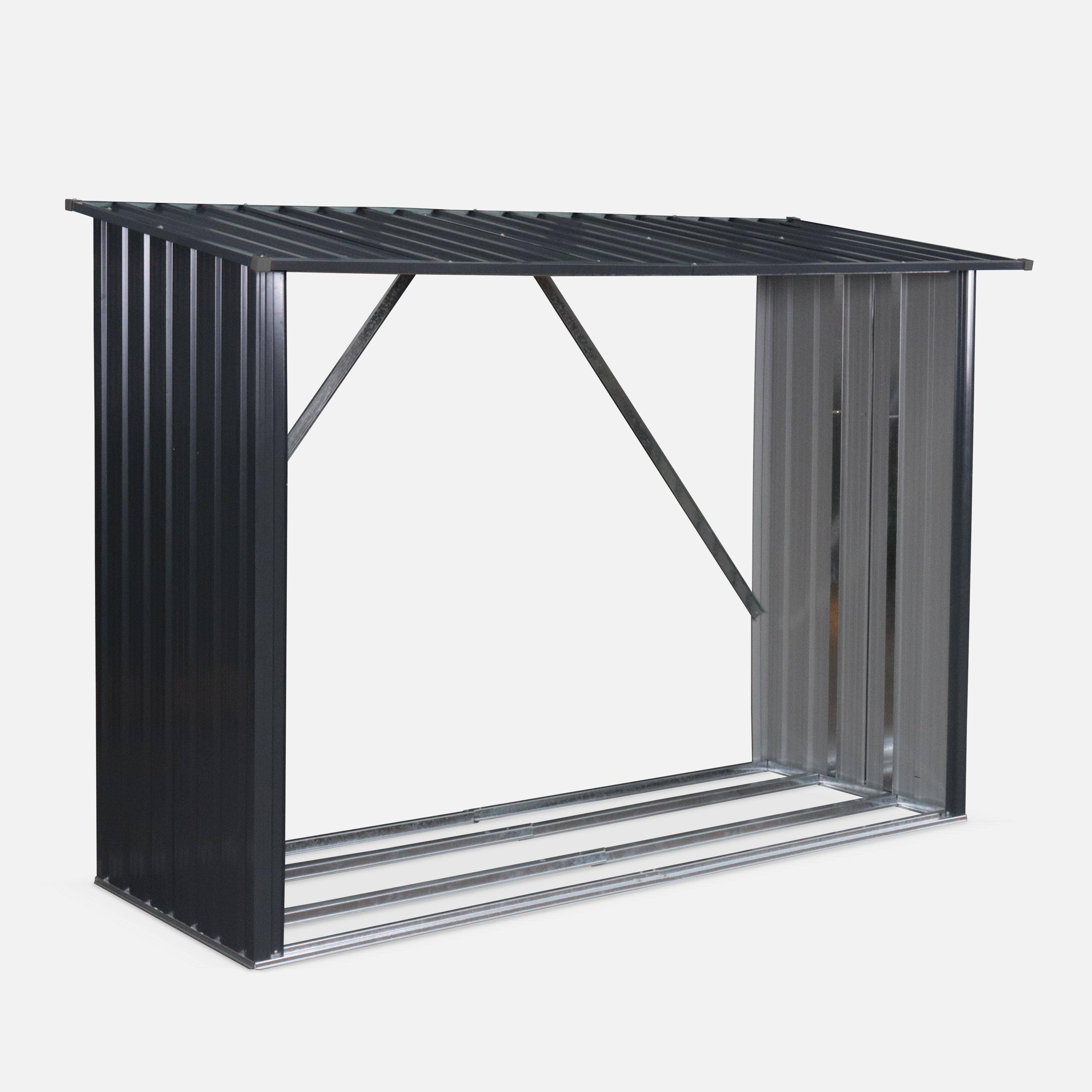Capannone da giardino in acciaio zincato per legna, 80x215x155cm Antracite,sweeek,Photo2