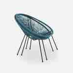 Set van 2 ei-vormige stoelen ACAPULCO met bijzettafel - Donker Turquoise - Stoelen 4 poten design retro, met lage tafel, plastic koorden Photo6
