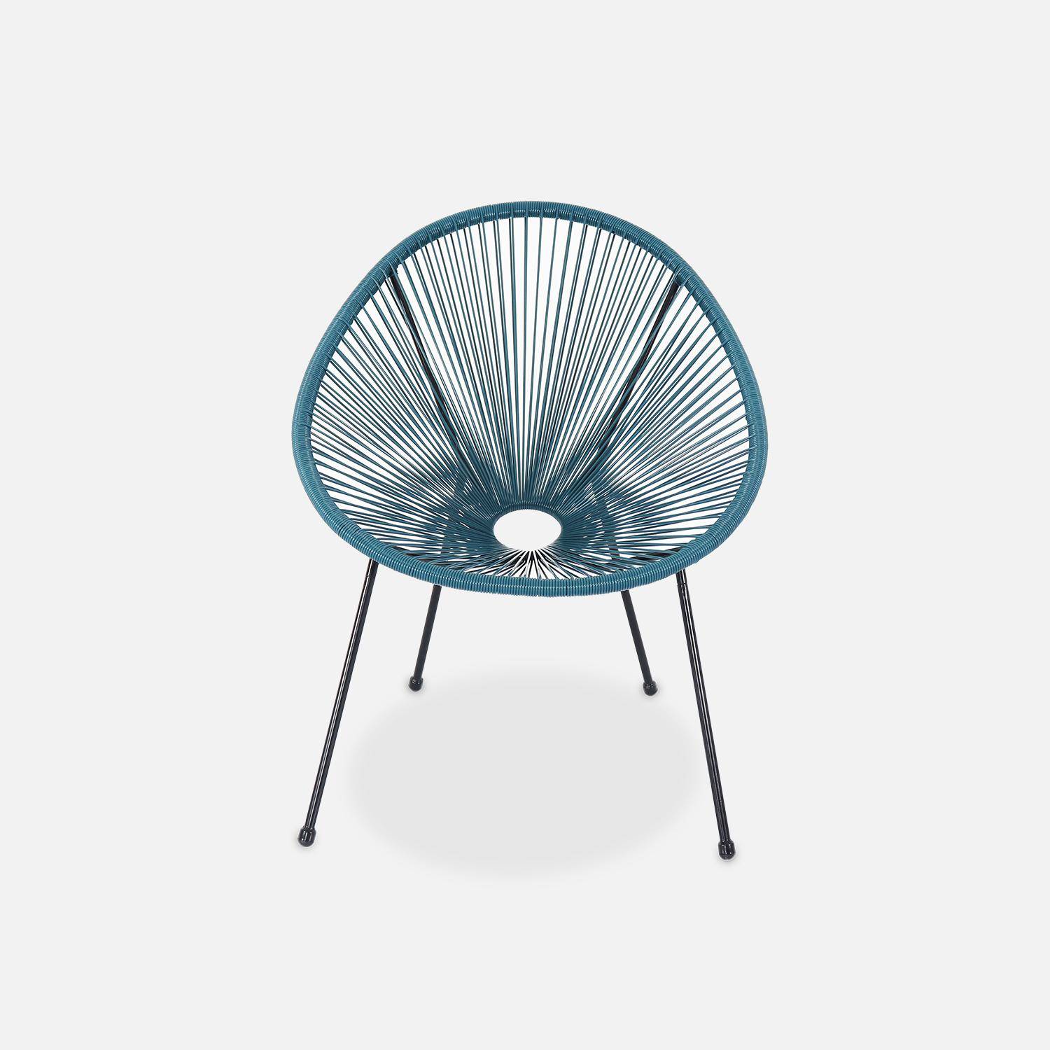 Set van 2 ei-vormige stoelen ACAPULCO met bijzettafel - Donker Turquoise - Stoelen 4 poten design retro, met lage tafel, plastic koorden Photo4