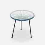 Set van 2 ei-vormige stoelen ACAPULCO met bijzettafel - Donker Turquoise - Stoelen 4 poten design retro, met lage tafel, plastic koorden Photo5