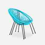 Set van 2 ei-vormige stoelen ACAPULCO met bijzettafel - Turkoois - Stoelen 4 poten design retro, met lage tafel, plastic koorden Photo6