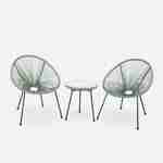 Lot de 2 fauteuils design Oeuf - Acapulco Vert de gris- Fauteuils 4 pieds design rétro, cordage plastique, intérieur / extérieur Photo2