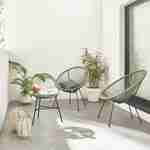 Lot de 2 fauteuils design Oeuf - Acapulco Vert de gris- Fauteuils 4 pieds design rétro, cordage plastique, intérieur / extérieur Photo1