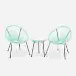 Set van 2 ei-vormige stoelen ACAPULCO met bijzettafel - Watergroen - Stoelen 4 poten design retro, met lage tafel, plastic koorden Photo2