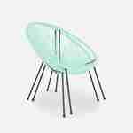 Set van 2 ei-vormige stoelen ACAPULCO met bijzettafel - Watergroen - Stoelen 4 poten design retro, met lage tafel, plastic koorden Photo6