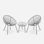Set van 2 ei-vormige stoelen ACAPULCO met bijzettafel - Donkergrijs - Stoelen 4 poten design retro, met lage tafel, plastic koorden Photo2