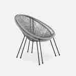 Set van 2 ei-vormige stoelen ACAPULCO met bijzettafel - Donkergrijs - Stoelen 4 poten design retro, met lage tafel, plastic koorden Photo6