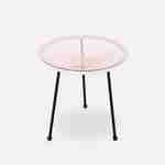 Set van 2 ei-vormige stoelen ACAPULCO met bijzettafel - Lichtroze - Stoelen 4 poten design retro, met lage tafel, plastic koorden Photo5