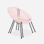 Set van 2 ei-vormige stoelen ACAPULCO met bijzettafel - Lichtroze - Stoelen 4 poten design retro, met lage tafel, plastic koorden Photo6