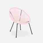 Set van 2 ei-vormige stoelen ACAPULCO met bijzettafel - Lichtroze - Stoelen 4 poten design retro, met lage tafel, plastic koorden Photo3