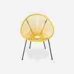 Set van 2 ei-vormige stoelen ACAPULCO met bijzettafel - Geel - Stoelen 4 poten design retro, met lage tafel, plastic koorden Photo4